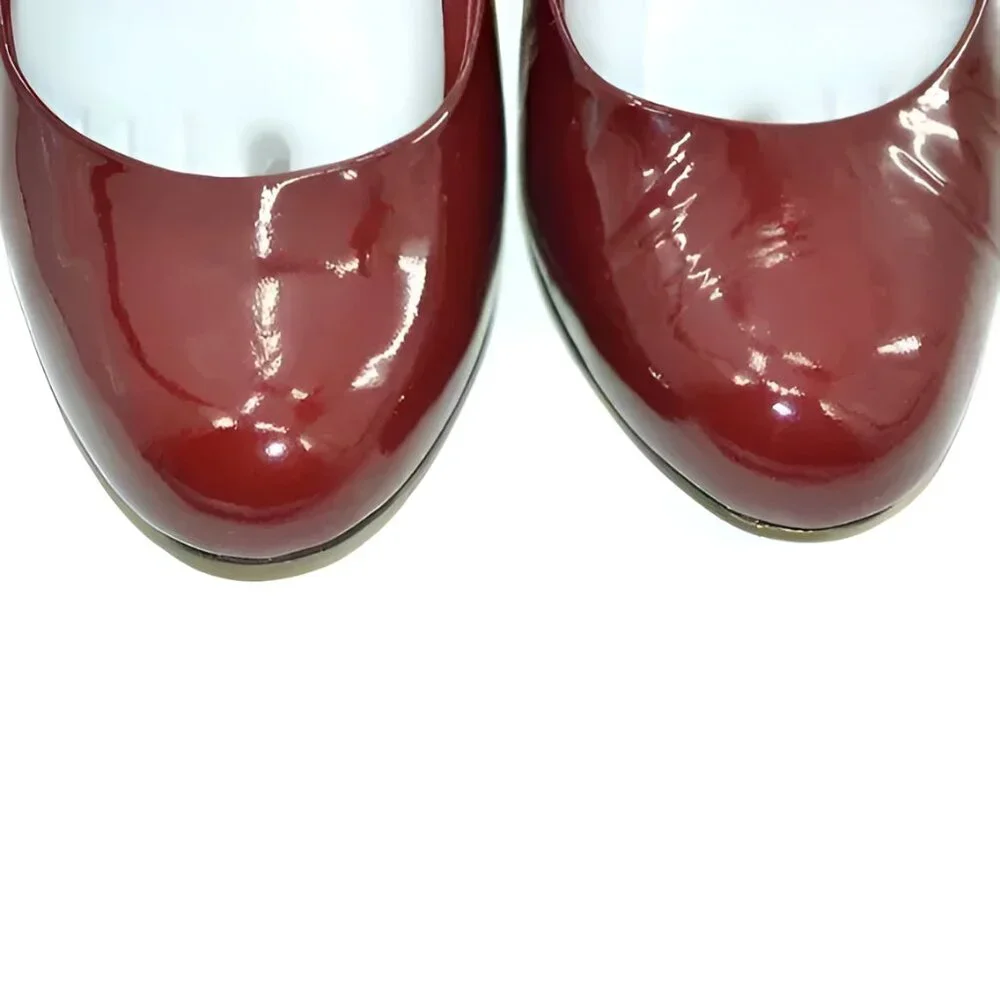 Ted Baker Cranberry Red Patent Leather Gold Dress Christmas Heels Pumps 40 9.5 - Picture 5 of 16